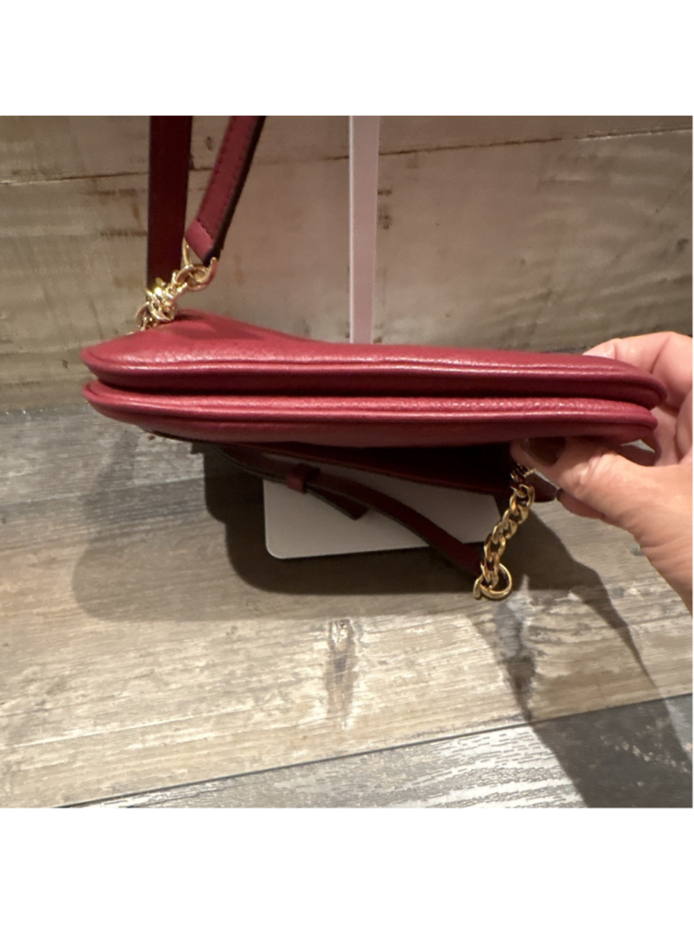 Michael Kors Red Pebbled Crossbody Bag Gold Hardware Magnetic Flap Chain Strap - Picture 6 of 8